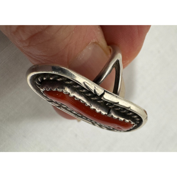 Vintage Native American Red Coral Branch Ring Sterling Silver Southwest Sz 6.5 - Picture 5 of 7